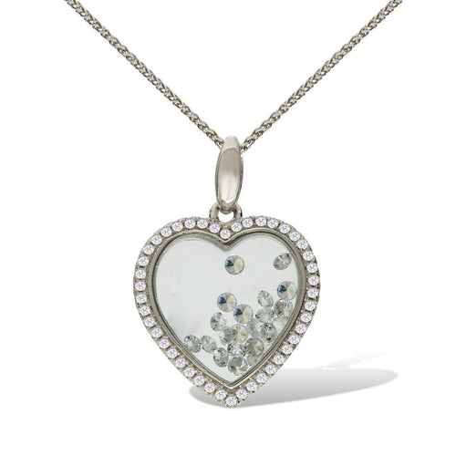 Gemvine Sterling Silver Cluster of Cubic Diamonds Heart Pendant Necklace + 18 Inch Adjustable Chain