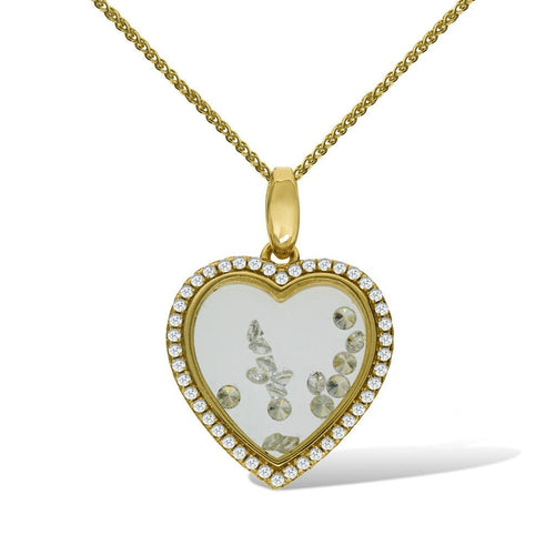 Gemvine Sterling Silver Cluster of Cubic Diamonds Heart Pendant Necklace in Gold + 18 Inch Adjustable Chain