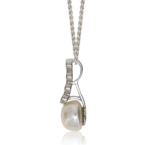 Gemvine Sterling Silver Freshwater Cubic Pearl Pendant Necklace + 18 Inch Adjustable Chain