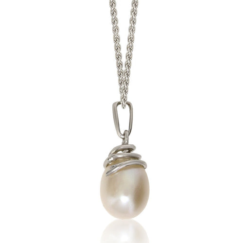 Gemvine Sterling Silver Drop Pearl Pendant Necklace + 18 Inch Adjustable Chain