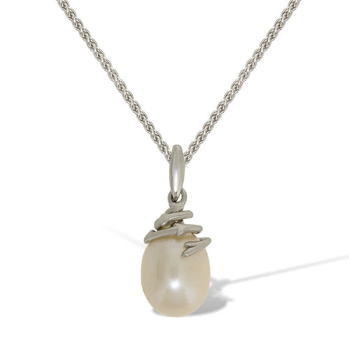 Gemvine Sterling Silver Drop Pearl Pendant Necklace + 18 Inch Adjustable Chain
