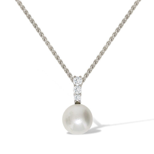 Gemvine Sterling Silver Freshwater Pearl with Cubic Zirconia Pendant Necklace + 18 Inch Adjustable Chain