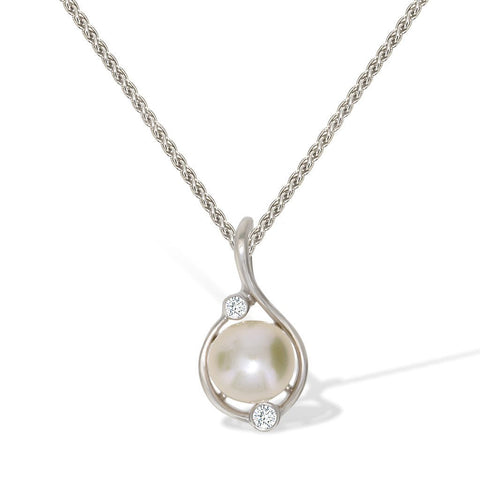 Gemvine Sterling Silver 8mm Freshwater Pearl Pendant Necklace + 18 Inch Adjustable Chain