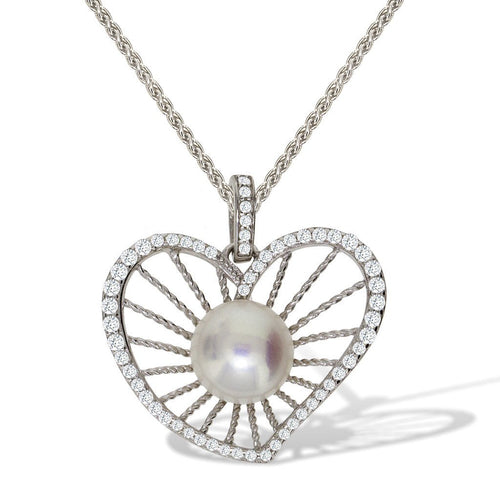 Gemvine Sterling Silver Freshwater Pearl Heart Pendant Necklace + 18 Inch Adjustable Chain