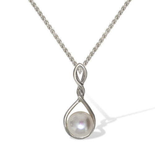 Gemvine Sterling Silver Freshwater Pearl Twist Pendant Necklace + 18 Inch Adjustable Chain