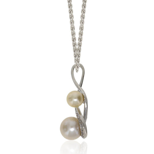Gemvine Sterling Silver Double Freshwater Pearl Pendant Necklace + 18 Inch Adjustable Chain