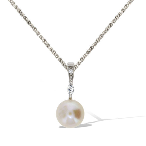 Gemvine Sterling Silver Elegant Freshwater Pearl Cubic Pendant Necklace + 18 Inch Adjustable Chain