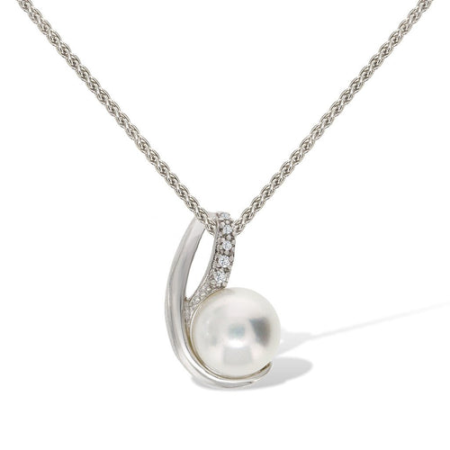 Gemvine Sterling Silver Freshwater Pearl Embraced Pendant Necklace + 18 Inch Adjustable Chain
