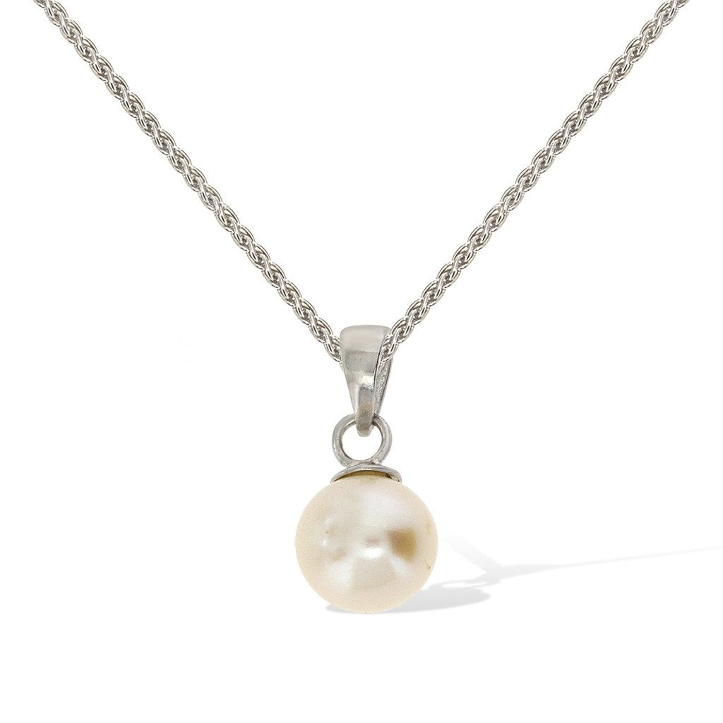 Gemvine Sterling Silver 8mm Freshwater Pearl Pendant Necklace + 18 Inch Adjustable Chain
