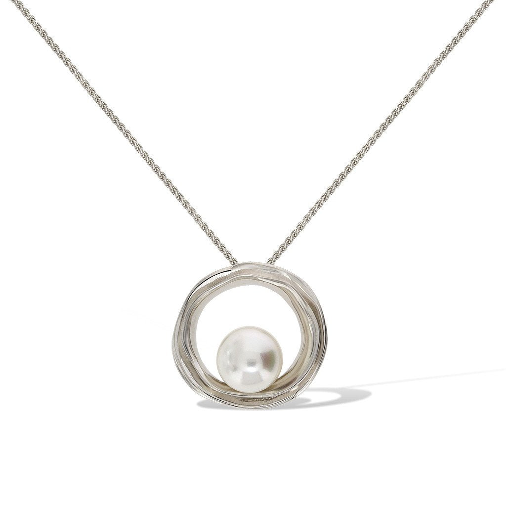 Gemvine Sterling Silver Circle of Life Freshwater Pearl Pendant Necklace + 18 Inch Adjustable Chain