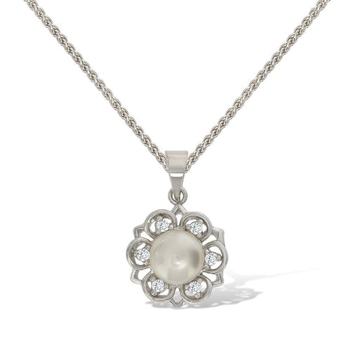 Gemvine Sterling Silver Freshwater Pearl Flower Pendant Necklace + 18 Inch Adjustable Chain