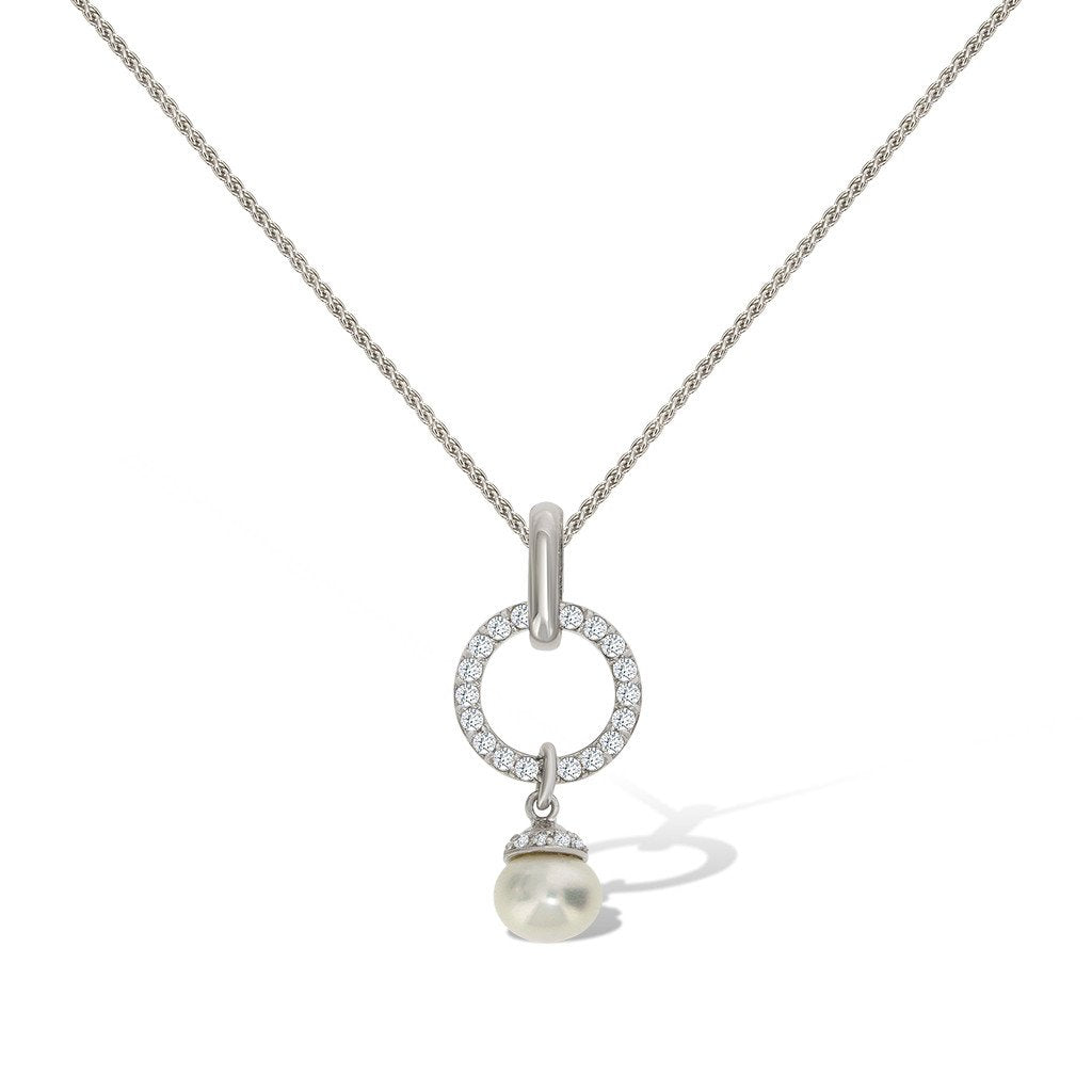 Gemvine Sterling Silver Freshwater Ivory Pearl Pendant Necklace + 18 Inch Adjustable Chain