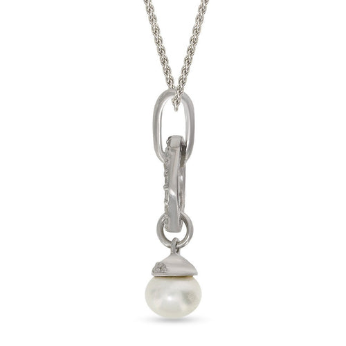 Gemvine Sterling Silver Freshwater Ivory Pearl Pendant Necklace + 18 Inch Adjustable Chain