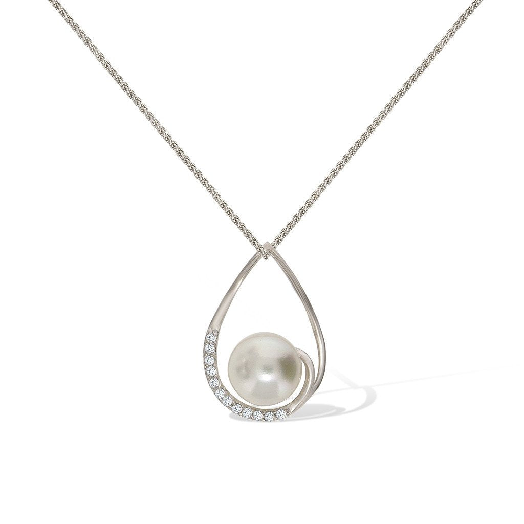 Gemvine Sterling Silver Freshwater Pearl Loop Pendant Necklace + 18 Inch Adjustable Chain