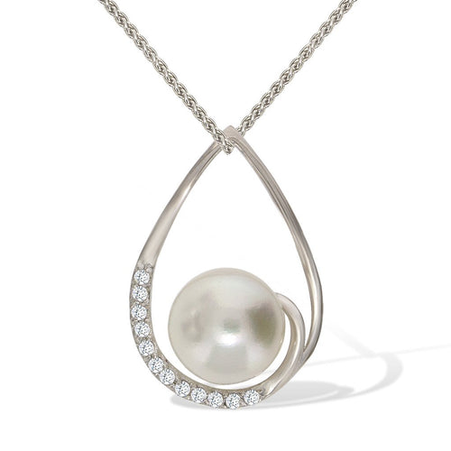 Gemvine Sterling Silver Freshwater Pearl Loop Pendant Necklace + 18 Inch Adjustable Chain