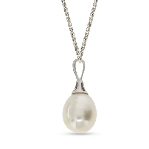 Gemvine Sterling Silver Freshwater Pearl Drop Down Pendant Necklace + 18 Inch Adjustable Chain