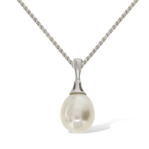 Gemvine Sterling Silver Freshwater Pearl Drop Down Pendant Necklace + 18 Inch Adjustable Chain