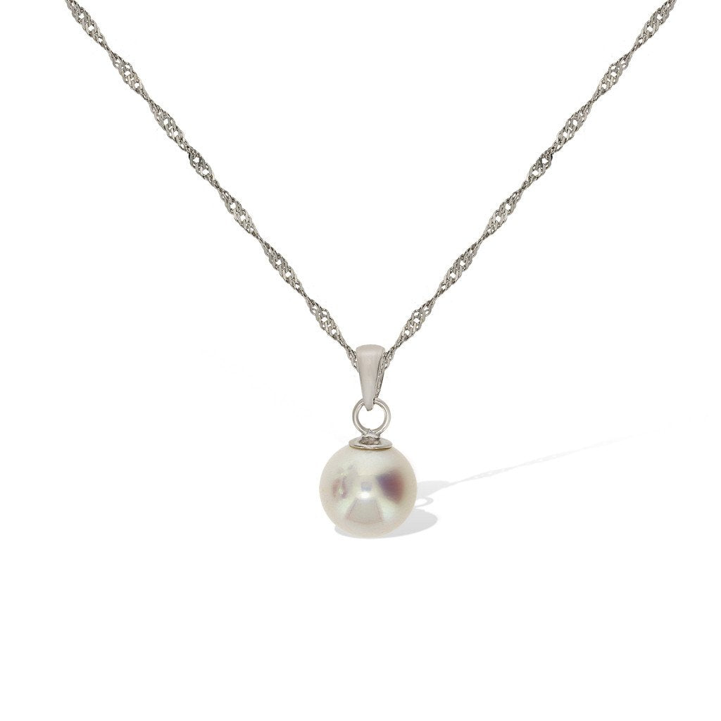 Gemvine Sterling Silver 9mm Freshwater Pearl Pendant Necklace + 18 Inch Adjustable Chain