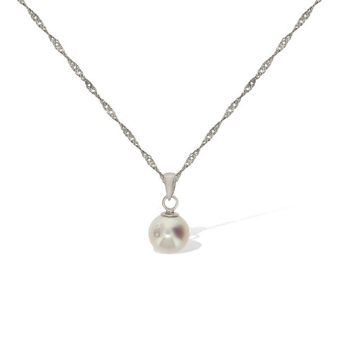 Gemvine Sterling Silver Freshwater Pearl Cubic Pendant Necklace + 18 Inch Adjustable Chain