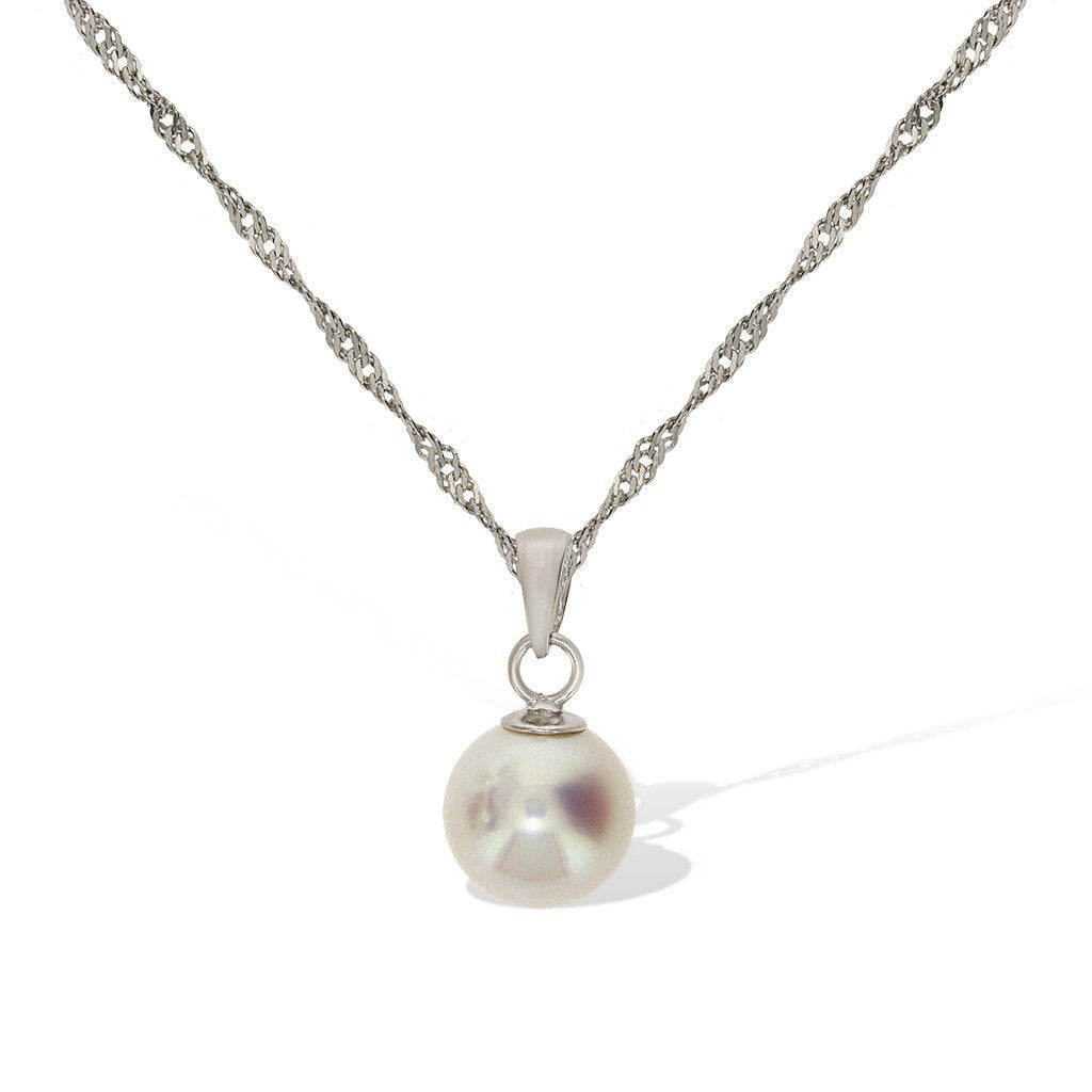 Gemvine Sterling Silver 7mm Freshwater Pearl Pendant Necklace + 18 Inch Adjustable Chain
