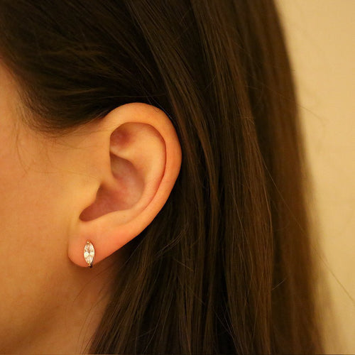 Gemvine Sterling Silver Ellipse Shape with Sparkling Cubic Zirconia Women's Ear Stud Earrings in Rhodium Rose