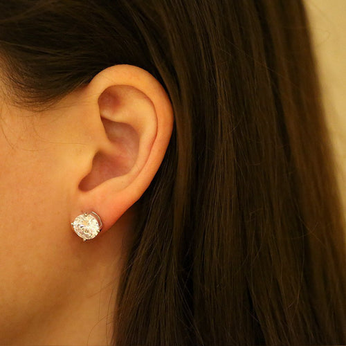 Gemvine Sterling Silver Classic 9mm Cubic Women's Ear Stud Earrings