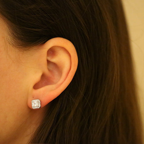 Gemvine Sterling Silver Classic Square Cubic Zirconia Women's Ear Stud Earrings