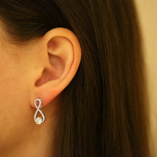 Gemvine Sterling Silver Diamond Centre Figure of 8 Drop Ear Stud Earrings