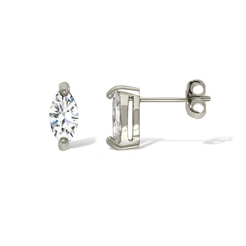 Gemvine Sterling Silver Ellipse Shape with Sparkling Cubic Zirconia Women's Ear Stud Earrings