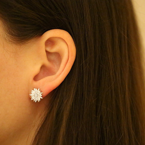 Gemvine Sterling Silver Flower Shape with Sparkling Cubic Zirconia Women's Ear Stud Earrings
