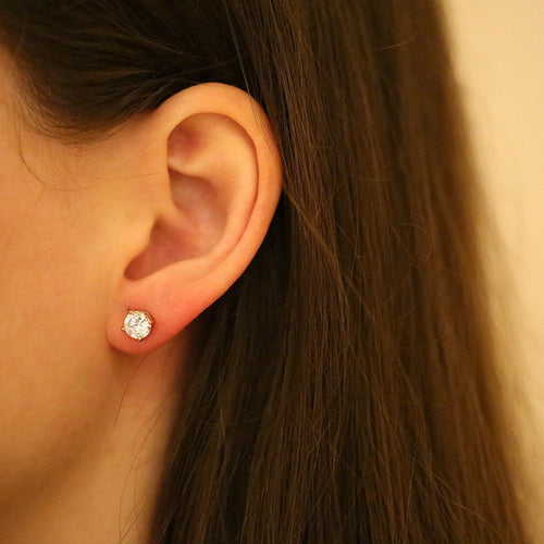 Gemvine Sterling Silver Classic 6mm Cubic Women's Ear Stud Earrings in Rhodium Rose