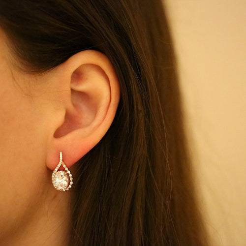 Gemvine Sterling Silver Large Oval Cubic Zirconia Women's Drop Ear Stud Earrings in Rhodium Rose