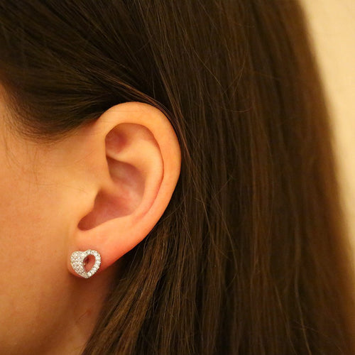 Gemvine Sterling Silver Heart with Cubic Zirconia Women's Ear Stud Earrings