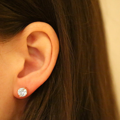 Gemvine Sterling Silver Classic 7mm Cubic Women's Ear Stud Earrings in Rhodium Rose