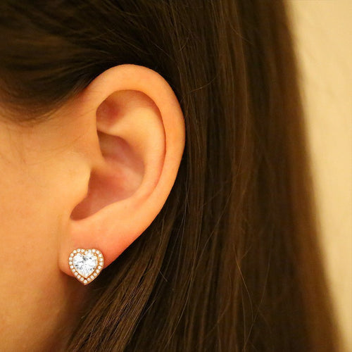 Gemvine Sterling Silver Heart Shaped Women's Ear Stud Earrings in Rhodium Rose