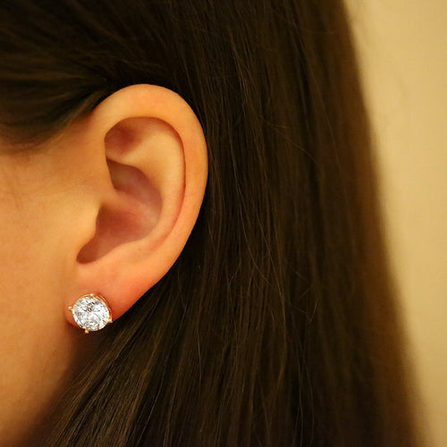 Gemvine Sterling Silver Classic 9mm Cubic Women's Ear Stud Earrings in Rhodium Rose