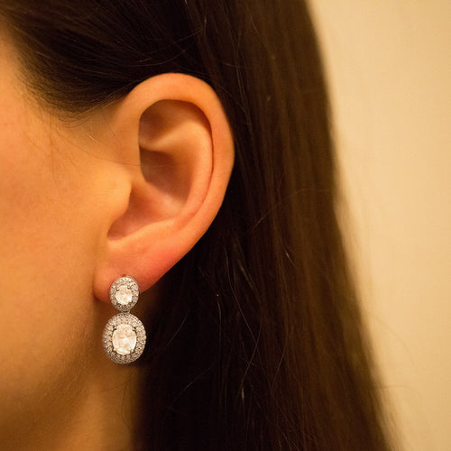 Gemvine Sterling Silver Double Oval Cubic Crystal Women's Drop Dangle Earrings