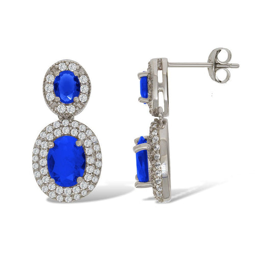 Gemvine Sterling Silver Double Oval Cubic Crystal Women's Drop Dangle Earrings in Blue