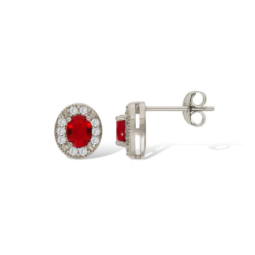 Gemvine Sterling Silver Oval Cubic Crystal Women's Ear Stud Earrings in Red