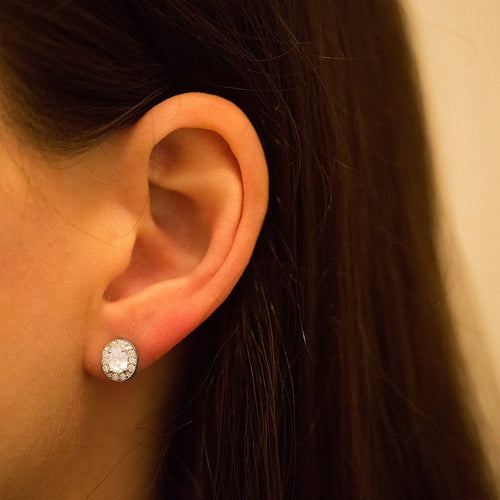 Gemvine Sterling Silver Oval Cubic Crystal Women's Ear Stud Earrings
