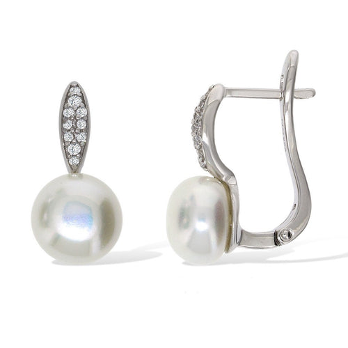 Gemvine Sterling Silver Freshwater Pearl Hoop Women's Drop Earrings