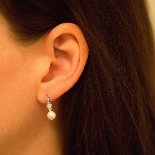 Gemvine Sterling Silver Freshwater Pearl With Oval Cubic Women's Drop Earrings