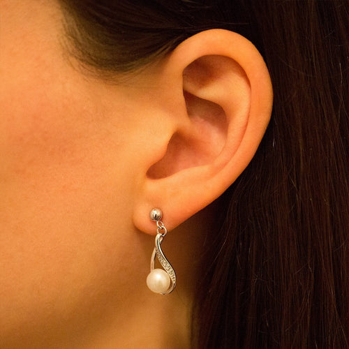 Gemvine Sterling Silver Freshwater Pearl Spiral Drop Dangle Woman's Earrings