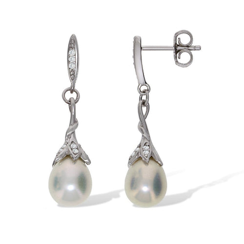 Gemvine Sterling Silver Freshwater Pearl Bridal Drop Dangle Woman's Earrings