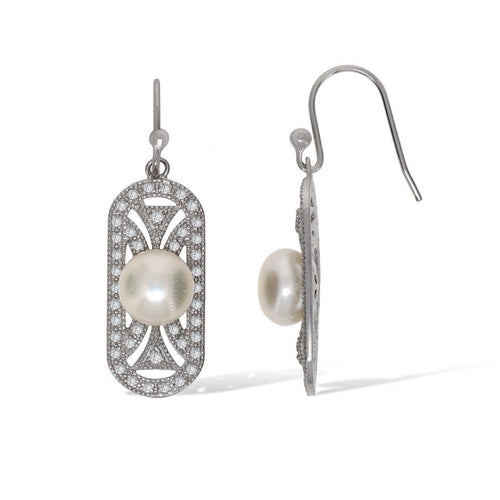 Gemvine Sterling Silver Freshwater Pearl Vintage Woman's Drop Dangle Earrings