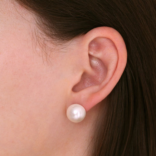 Gemvine Sterling Silver Timeless Freshwater Pearl 12mm Women's Ear Stud Earrings