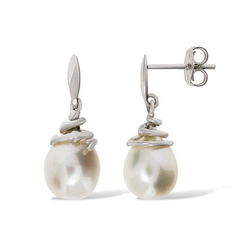 Gemvine Sterling Silver Freshwater Pearl Captivating Spiral Woman's Drop Dangle Earrings