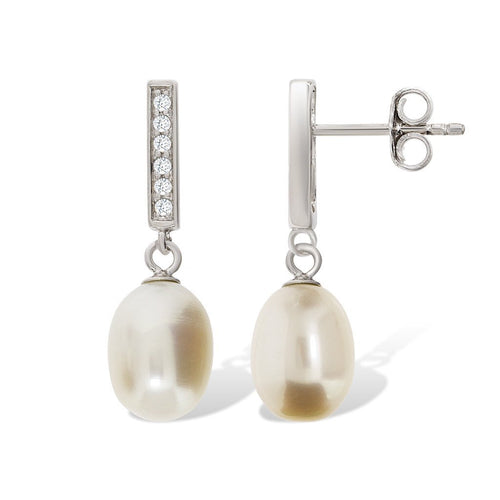 Gemvine Sterling Silver Freshwater Pearl Classic Woman's Dangle Drop Earrings