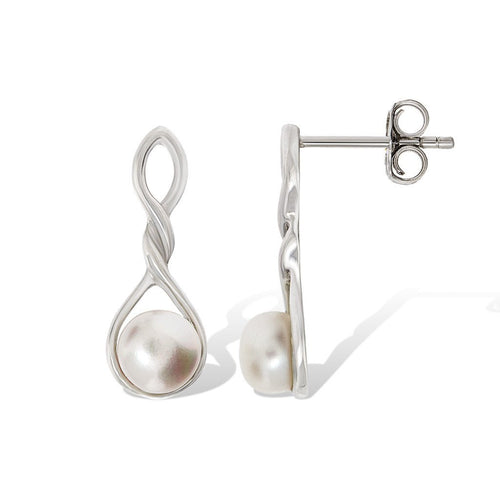 Gemvine Sterling Silver Freshwater Pearl Elegant Woman's Twist Drop Earrings