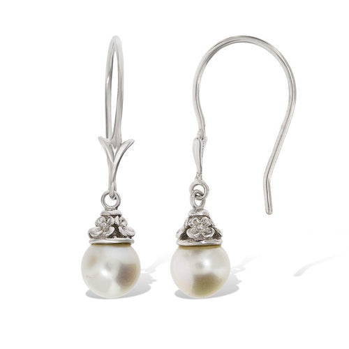 Gemvine Sterling Silver Freshwater Pearl Flower Woman's Drop Dangle Earrings